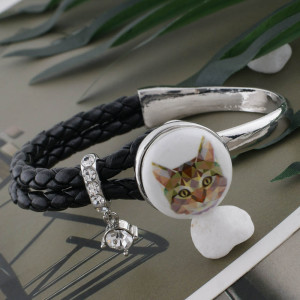 20MM cat Painted enamel metal C5278 print snaps jewelry