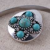 20MM round snap Antique Silver Plated with cyan Turquoise  KC8760 snaps jewelry