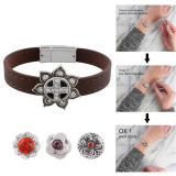 19CM brown leather bracelets with rhinestone KS0667-S fit 12MM snaps chunks