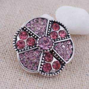 20MM flower snap  Antique Silver Plated with pink rhinestone KC7102 snaps jewelry