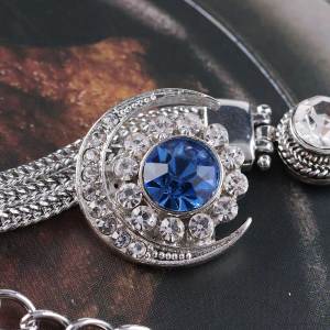20MM moon snap silver plated with blue Rhinestone KC6358 snaps jewelry