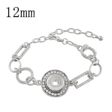 1 buttons snap sliver bracelet with rhinestone fit 12MM snaps jewelry KS1223-S