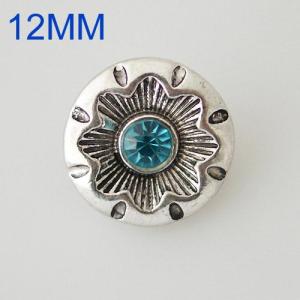 12mm flower snaps Antique Silver Plated with blue rhinestone KB6634-S snap jewelry