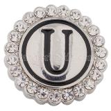 20MM English alphabet-U snap Antique silver  plated with  Rhinestones KC8550 snaps jewelry