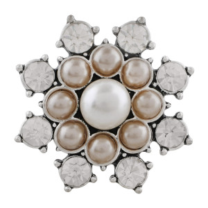 20MM design snap sliver Plated with brown pearl and rhinestone KC9892 snaps jewelry