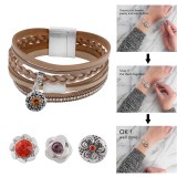 Partnerbeads 20cm 1 snap button real leather bracelets fit 12mm snaps with brown leather and charm KS0611-S