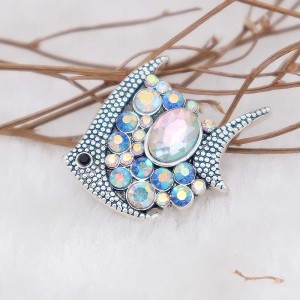 20MM Fish snap silver Plated with Colorful Rhinestones  KC6798 snaps jewerly