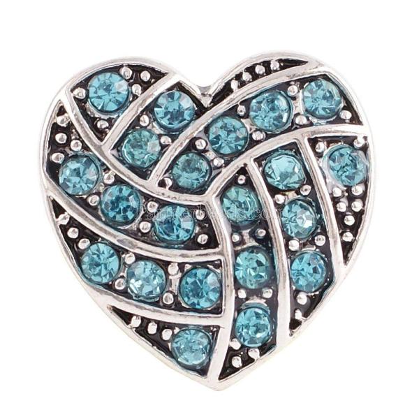 20MM love volleyball snap button Antique Silver Plated with light blue rhinestone snap jewelry