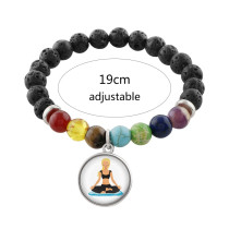 8mm black lava beads fit 18&20MM snap 7 Chakra Healing Balance Bead Yoga Crystal Seed Beads Bohemian Handmade Multicolor Bracelet