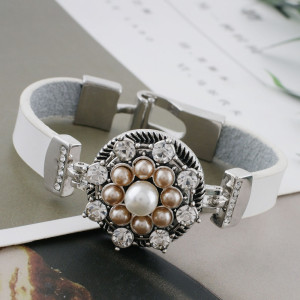 20MM design snap sliver Plated with brown pearl and rhinestone KC9892 snaps jewelry