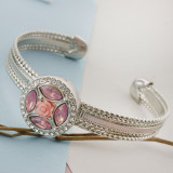20MM flower snap Silver Plated with pink rhinestone KC7646 snap jewelry
