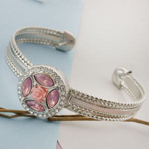 20MM flower snap Silver Plated with pink rhinestone KC7646 snap jewelry