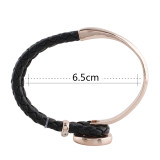 Black real leather and alloy with rhinestone KC0764 rose gold bracelets fit 20mm snaps chunks