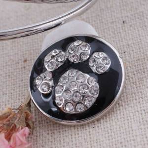 20MM Paws snap button Antique Silver Plated with black rhinestone snap jewelry