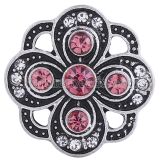 20MM Flower snap Antique Silver Plated with rose-red and clear rhinestones KC6066 snaps jewelry