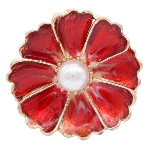 20MM flower big size snap gold Plated with  pearl and red enamel KC6807 snaps jewelry