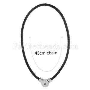 45CM Braided black leather necklace fit snaps