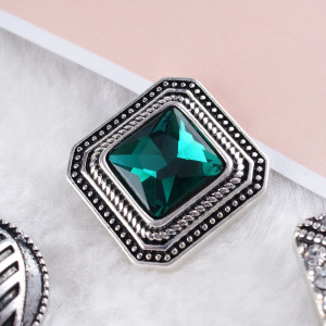 20MM Square snap Silver Plated with green rhinestone KC6197 snaps jewelry
