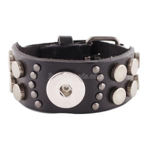 1 buttons Black leather KC0237 with Rivet Adjustable length new type bracelets fit 20mm snaps chunks