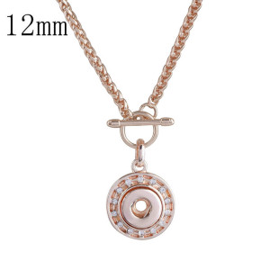Pendant of rhinestone Rose Gold  Necklace with 58CM chain KS1143-S fit 12mm chunks snaps jewelry