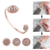 Metal bracelet rose gold 6*5CM with Rhinestone fit 18&20MM snaps chunks 1 buttons