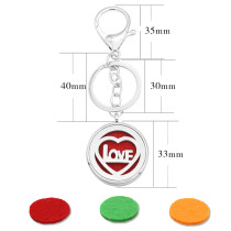 33MM alloy love Aromatherapy/Essential Oil Diffuser Perfume KEY CHAIN with 1pc 25mm discs as gift