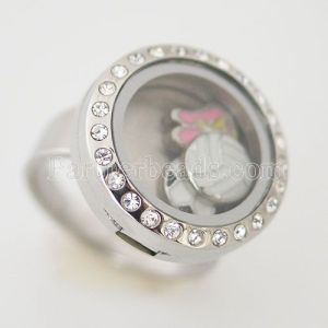 Stainless Steel RING  8# size  with Dia 20mm floating charm locket silver color