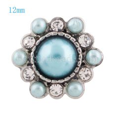 12MM round snap Silver Plated with rhinestone and blue beads KS8031-S snaps jewelry