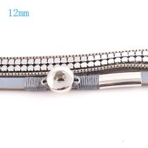40cm 1 snap button pu leather bracelets fit 12mm snaps with silver plated accessories and charm KS0607-S