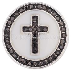 20MM Cross snap Silver Plated with gray rhinestones and Enamel KC8561 snaps jewelry