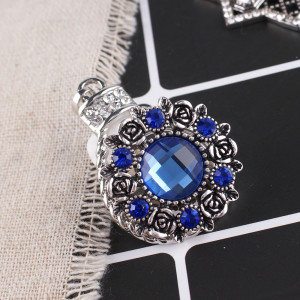 20MM flower snap Antique Silver Plated with dark blue Section glass KB8918 snaps jewelry