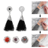 snap sliver tassel earrings with black line fit 12MM snaps jewelry KS1214-S