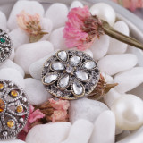 20MM Flower round snap Antique copper plated KC5031 with white Rhinestone interchangeable snaps jewelry