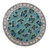 20MM round sliver Plated with rhinestone and blue enamel KC6541 snaps jewelry