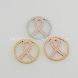 25MM stainless steel coin charms fit  jewelry size pink ribbon