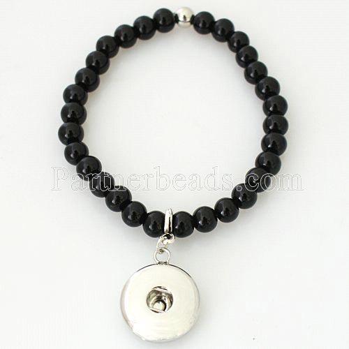 6MM Black beads bracelets Fit 18/20mm snaps chunks