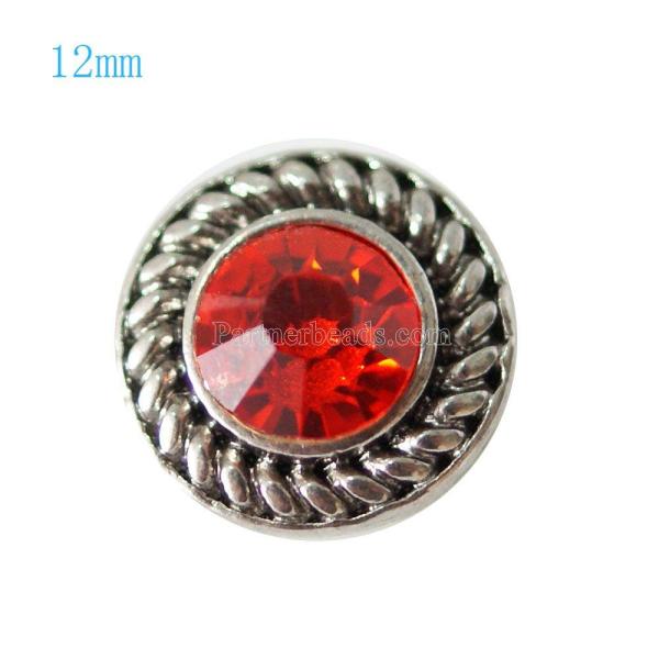 12MM Round snap Antique Silver Plated with red rhinestone KB7270-S snaps jewelry