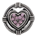 20MM heart snap sliver plated with pink rhinestone KC6501 snaps jewelry