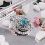20MM Flower snap Silver Plated with sky Cyan rhinestone KB5299 snaps jewelry