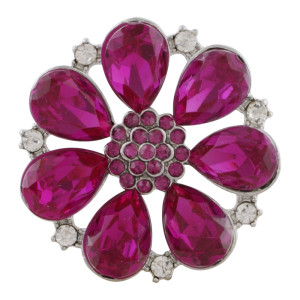 20MM flower snap sliver Plated with rose-red rhinestone KC9879 snaps jewelry