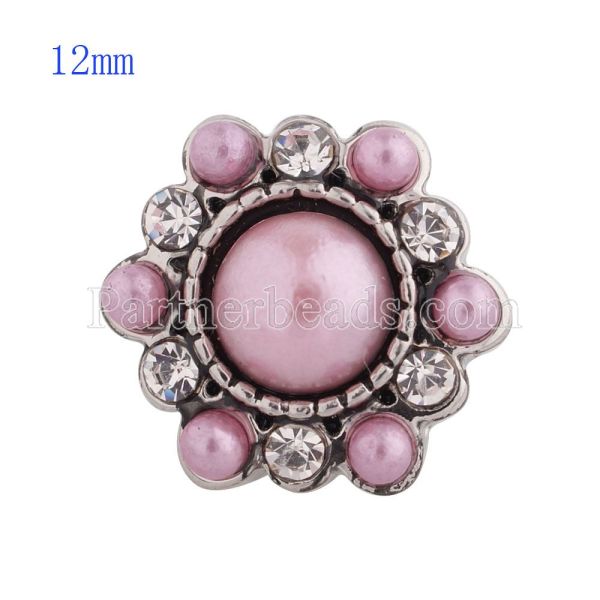 12MM round snap Silver Plated with rhinestone and pink beads KS8033-S snaps jewelry