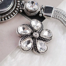 20MM Flower snap Silver Antique Plated with white rhinestones KC6331 snaps jewelry