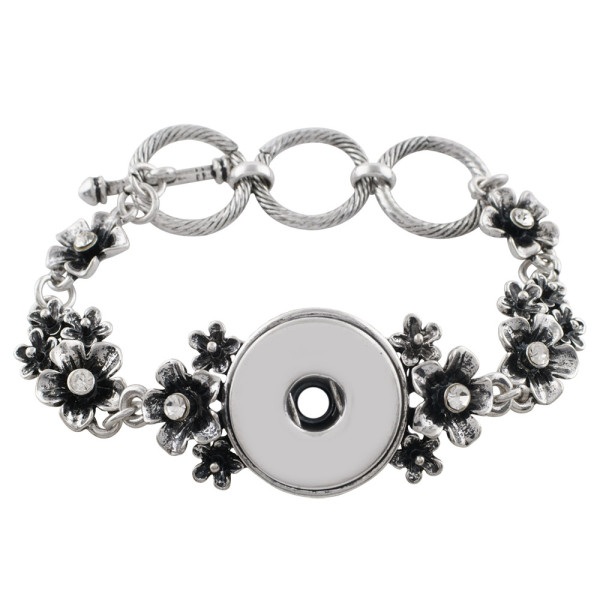 Flower metal bracelet with Rhinestones 19CM fit 18&20MM snaps chunks 1 buttons snaps Jewelry