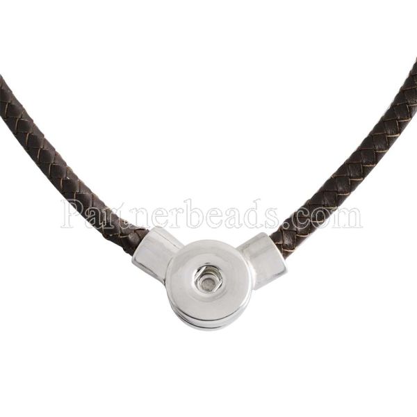 45CM Braided brown leather necklace fit snaps