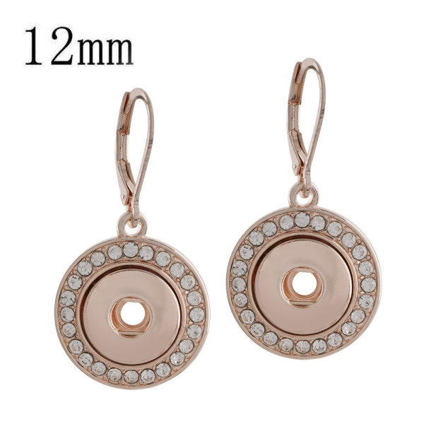 snaps Rose Gold Earring with white rhinestone fit 12mm chunks  earrings for women