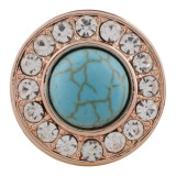 20MM round Rose-Gold Plated with cyan Turquoise and  rhinestone KC7534 snaps jewelry