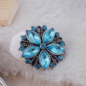 20MM flower snap Antique Silver Plated with light blue rhinestone KC7009  snap