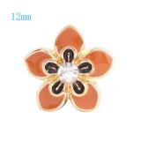 12MM Flower snap Gold Plated with clear rhinestone and orange enamel KS6032-S snaps jewelry