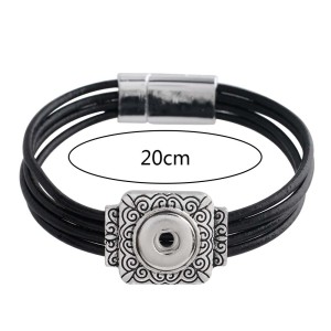 20CM 1 snap button black leather bracelets  fit 12mm snaps KS1138-S