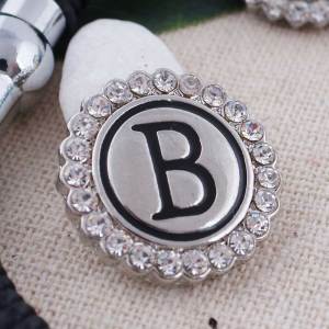 20MM English alphabet-B snap Antique silver  plated with  Rhinestones KC8531 snaps jewelry